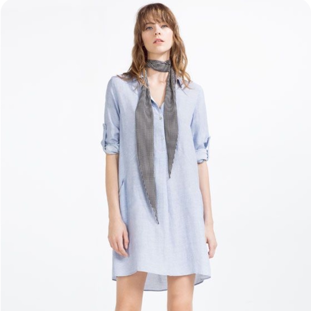 Women's ZARA BASIC COLLECTION Frill Dress Tunic Blue Sz. S